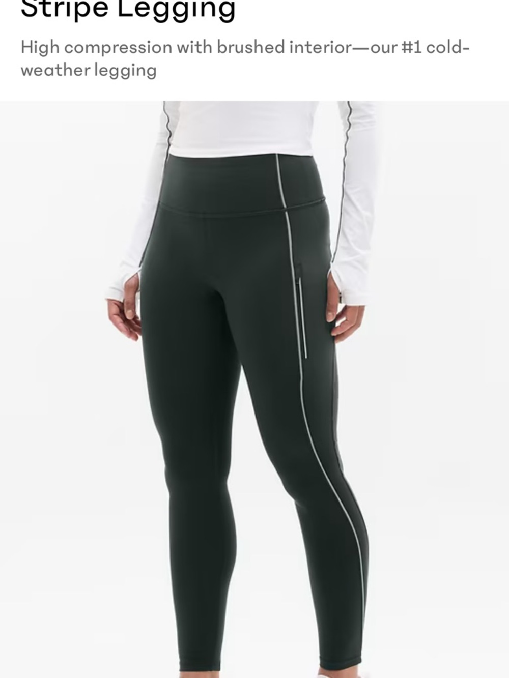 Athleta Forest Green High-Waist Leggings with Contrast Stripe